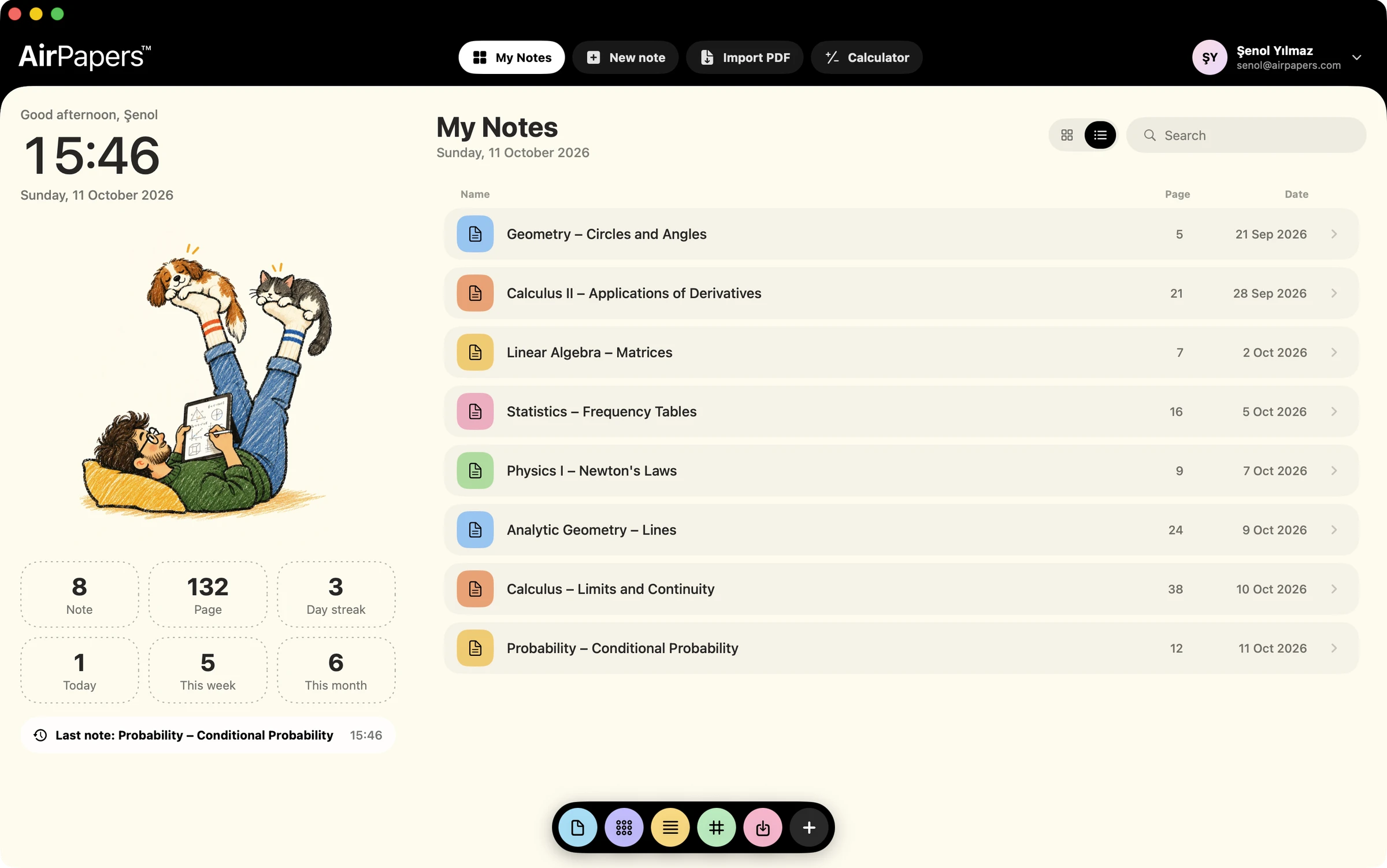 AirPapers notes screen